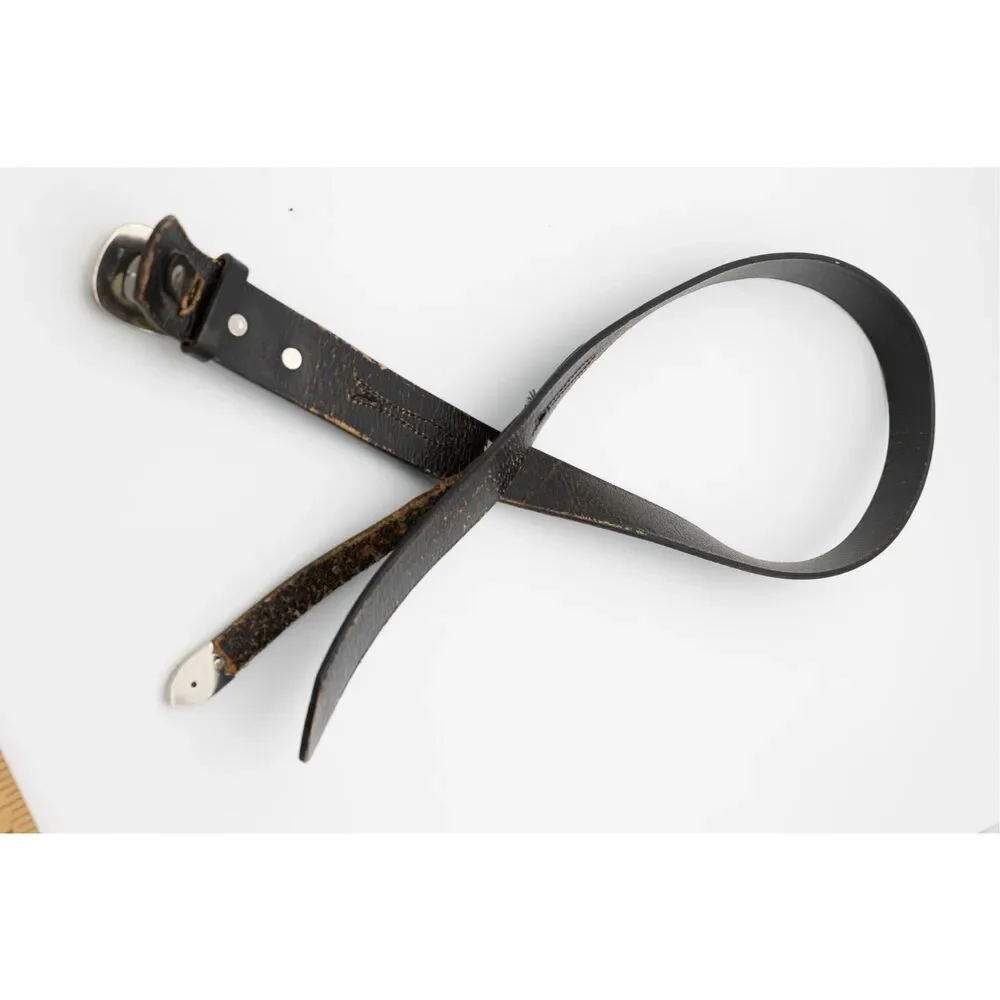 Vintage‎ Black Leather Belt Solid Brass Buckle Men’s Size 40 Distressed
